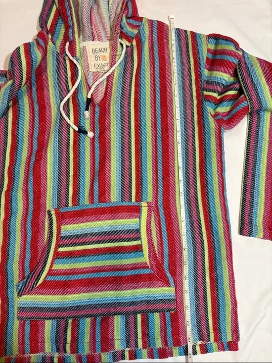 Colorful Stripe Baja Hoodie Beach Blanket Drug Rug Rag Style 100% Cotton Swim, L - Picture 5 of 6